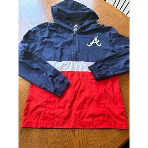 MLB Atlanta Braves Mens Small Windbreaker Quarter Zip Pullover Navy Red White